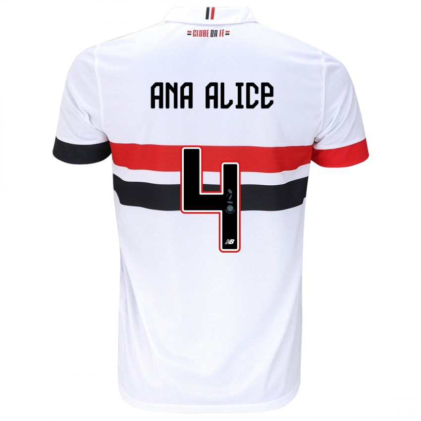 Criança Camisola Ana Alice Luciano Da Silva #4 Branco Vermelho Preto Principal 2024/25 Camisa Brasil