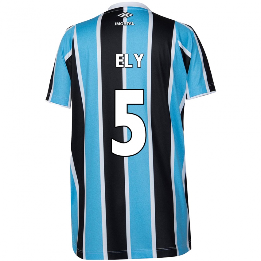 Criança Camisola Rodrigo Ely #5 Azul Preto Branco Principal 2024/25 Camisa Brasil