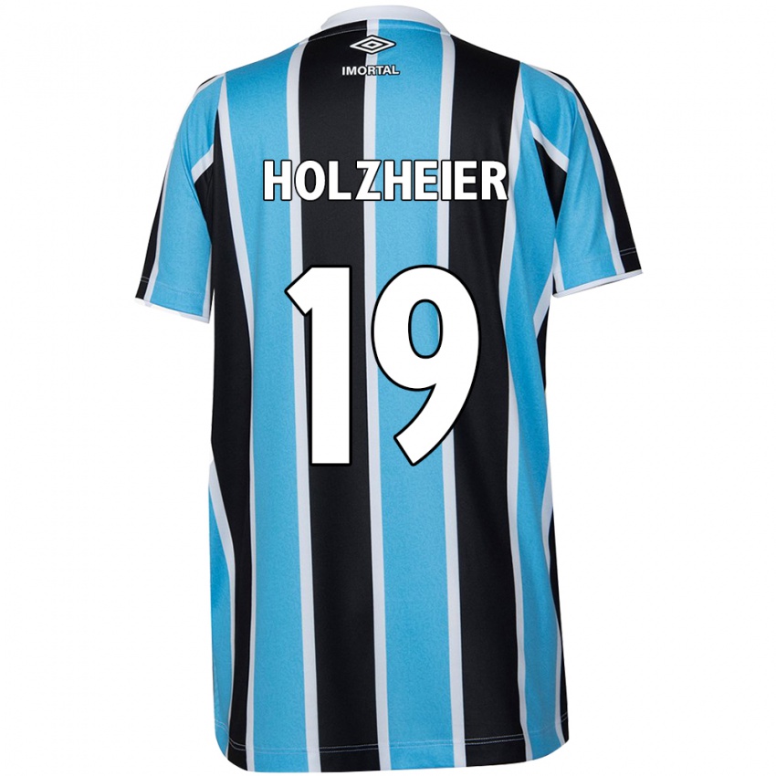 Criança Camisola Agostina Holzheier #19 Azul Preto Branco Principal 2024/25 Camisa Brasil