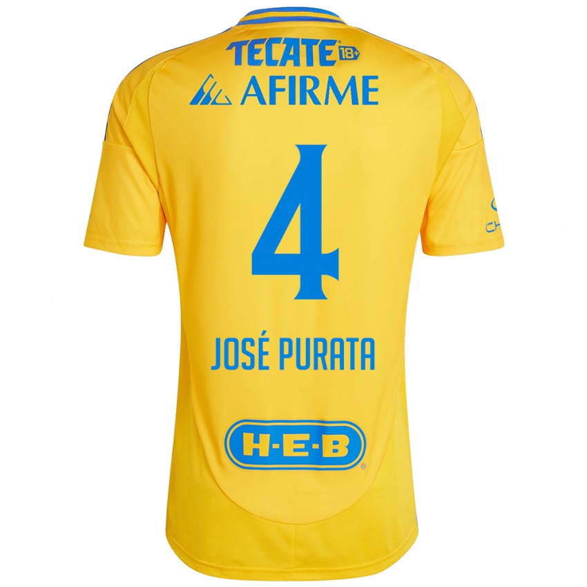 Criança Camisola Juan Jose Purata #4 Ouro Amarelo Principal 2024/25 Camisa Brasil