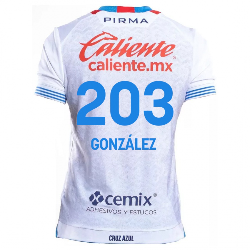 Criança Camisola Rogelio González #203 Branco Azul Alternativa 2024/25 Camisa Brasil