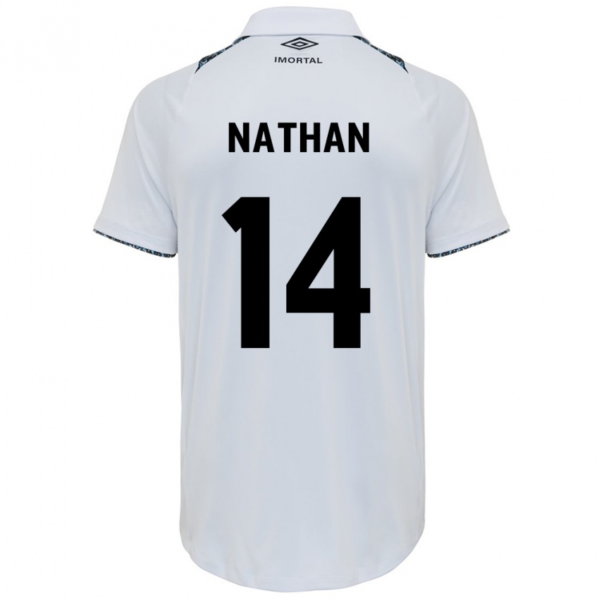 Criança Camisola Nathan #14 Branco Azul Alternativa 2024/25 Camisa Brasil