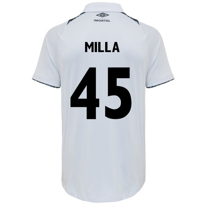 Criança Camisola Lucas Milla #45 Branco Azul Alternativa 2024/25 Camisa Brasil