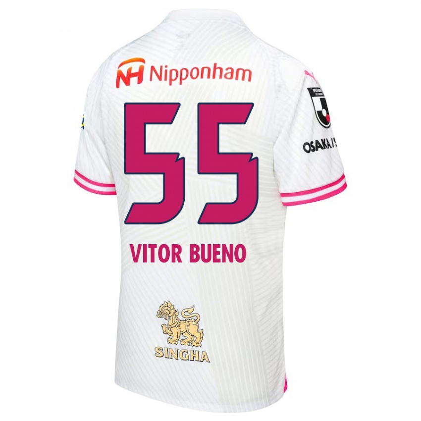 Criança Camisola Vitor Bueno #55 Branco Rosa Alternativa 2024/25 Camisa Brasil