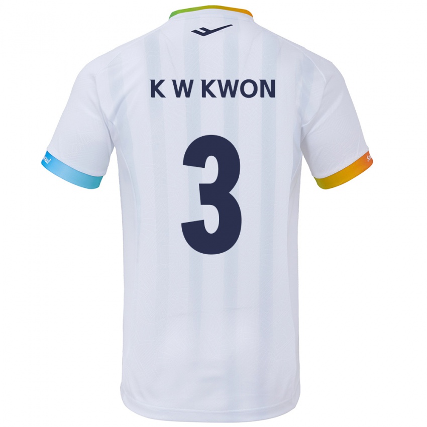 Criança Camisola Wan-Kyu Kwon #3 Branco Azul Alternativa 2024/25 Camisa Brasil