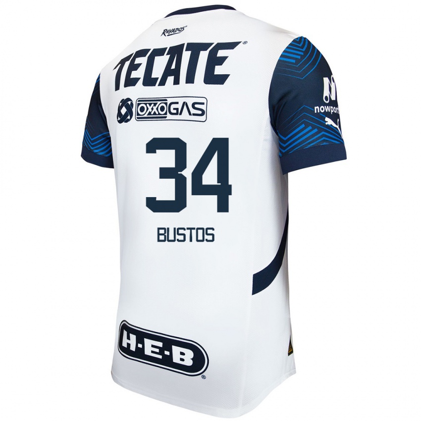 Homem Camisola César Bustos #34 Branco Azul Alternativa 2024/25 Camisa Brasil