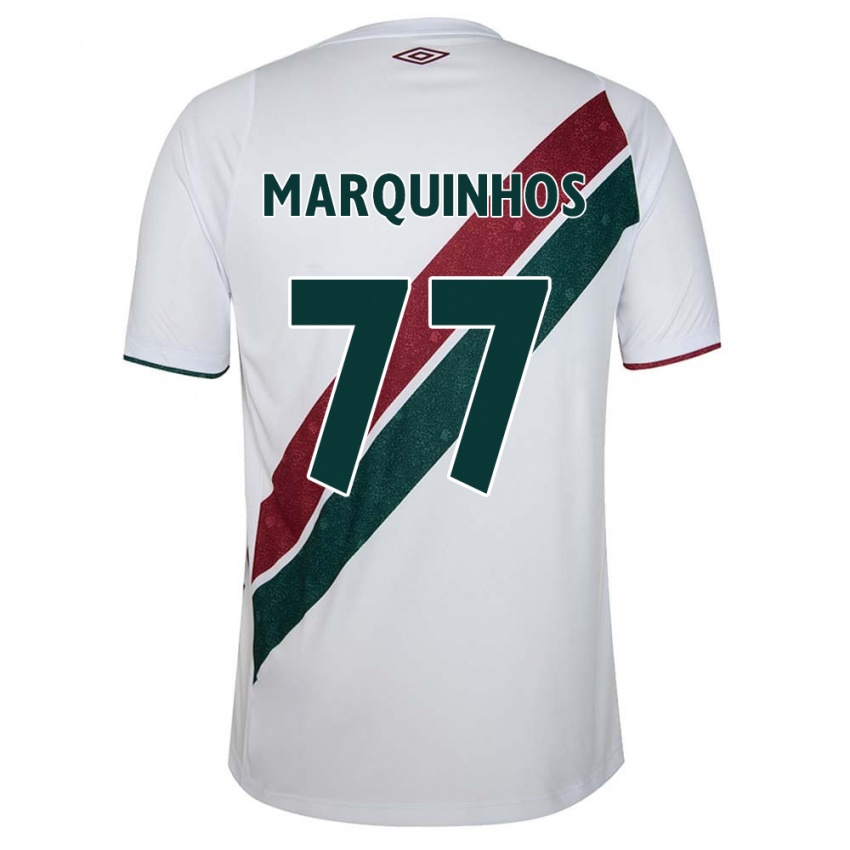 Homem Camisola Marquinhos #77 Branco Verde Castanho Alternativa 2024/25 Camisa Brasil