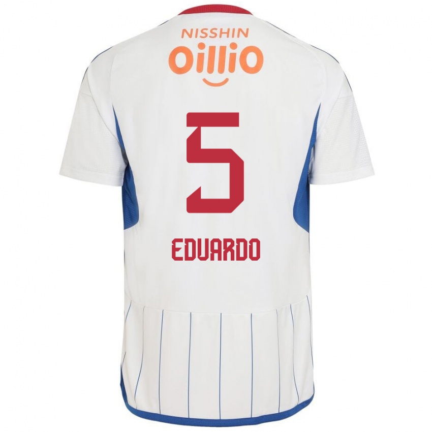 Homem Camisola Eduardo #5 Branco Azul Vermelho Alternativa 2024/25 Camisa Brasil