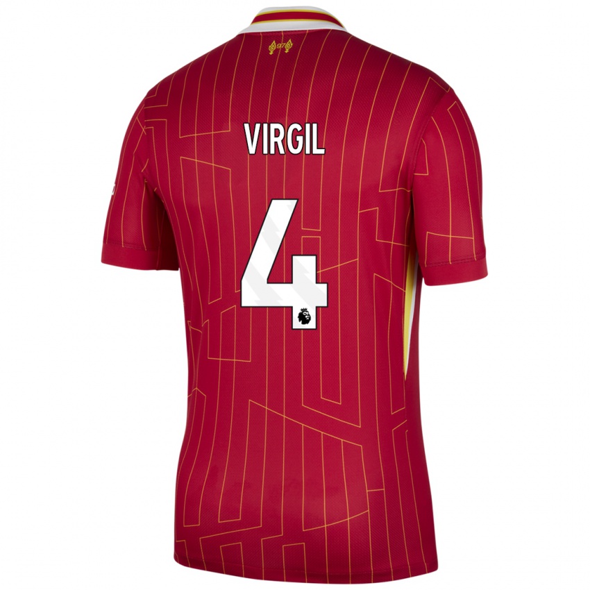 Criança Camisola Virgil Van Dijk #4 Branco Amarelo Branco Principal 2024/25 Camisa Brasil