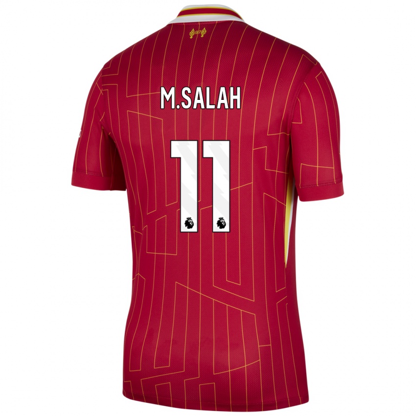 Criança Camisola Mohamed Salah #11 Branco Amarelo Branco Principal 2024/25 Camisa Brasil