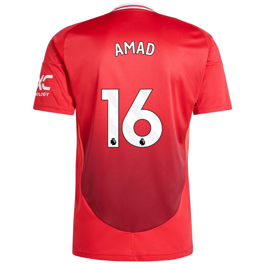 Criança Camisola Amad Diallo #16 Vermelho Brilhante Principal 2024/25 Camisa Brasil