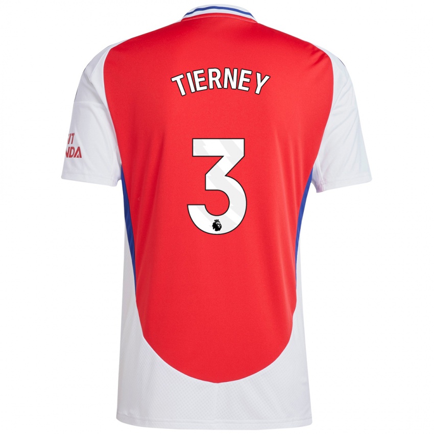 Criança Camisola Kieran Tierney #3 Vermelho Branco Principal 2024/25 Camisa Brasil