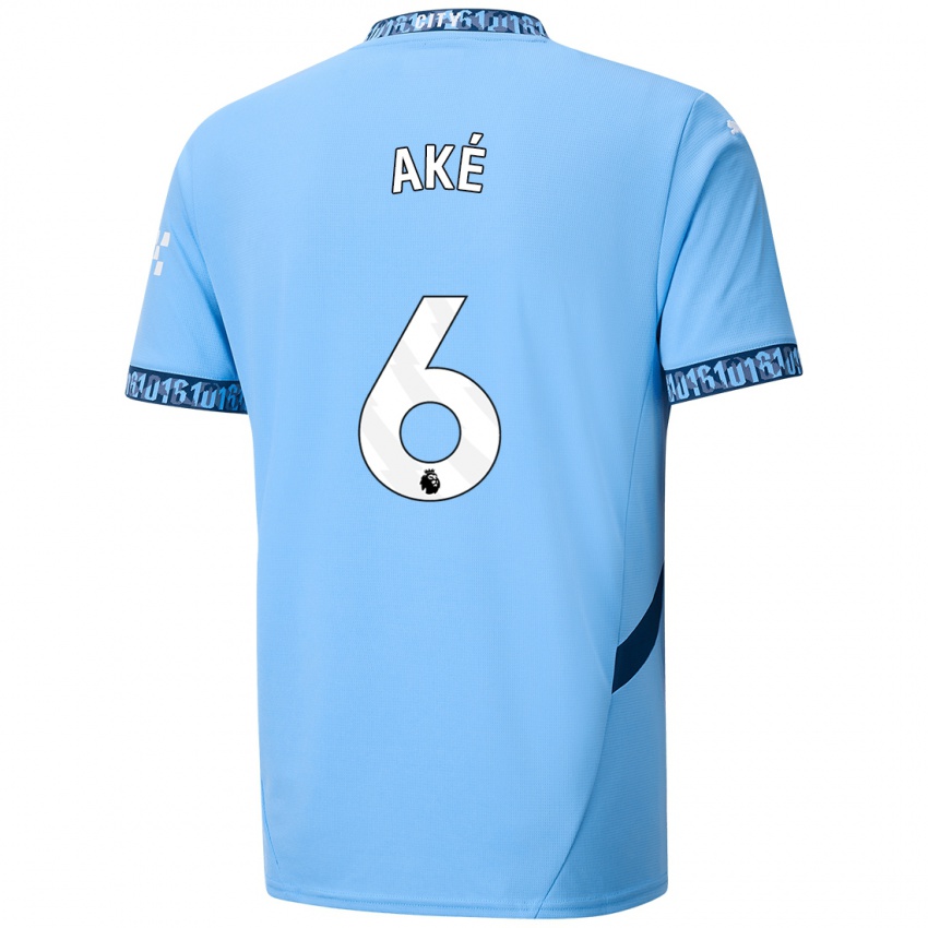 Criança Camisola Nathan Ake #6 Azul Marinho Principal 2024/25 Camisa Brasil