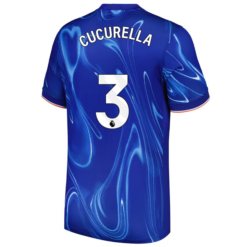 Criança Camisola Marc Cucurella #3 Branco Azul Principal 2024/25 Camisa Brasil