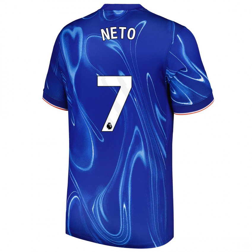 Criança Camisola Pedro Neto #7 Branco Azul Principal 2024/25 Camisa Brasil