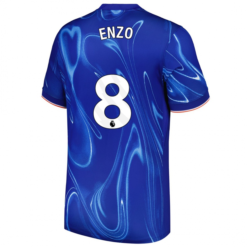 Criança Camisola Enzo Fernández #8 Branco Azul Principal 2024/25 Camisa Brasil