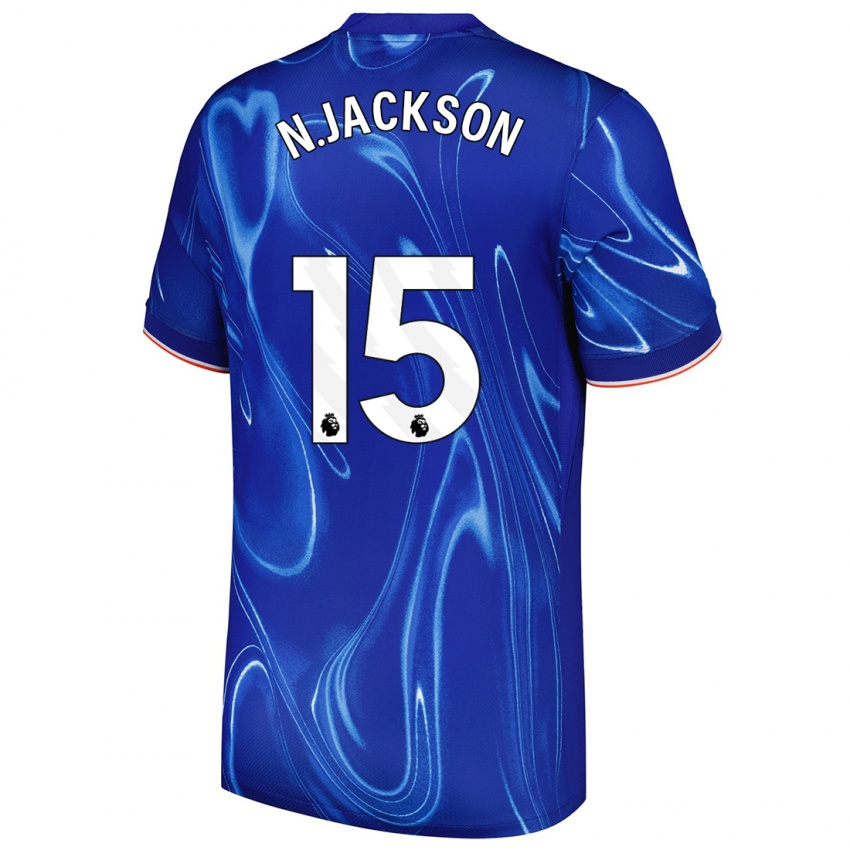 Criança Camisola Nicolas Jackson #15 Branco Azul Principal 2024/25 Camisa Brasil