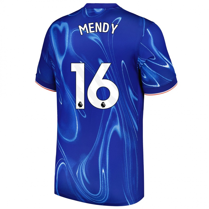 Criança Camisola Edouard Mendy #16 Branco Azul Principal 2024/25 Camisa Brasil