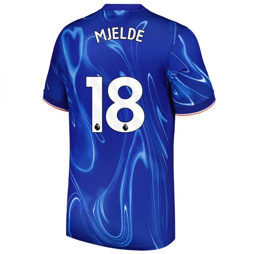 Criança Camisola Maren Mjelde #18 Branco Azul Principal 2024/25 Camisa Brasil