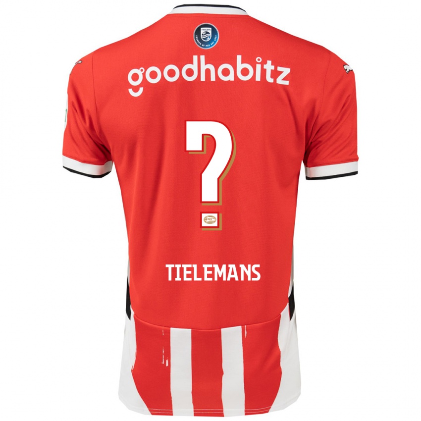 Criança Camisola Mathijs Tielemans #0 Branco Vermelho Principal 2024/25 Camisa Brasil