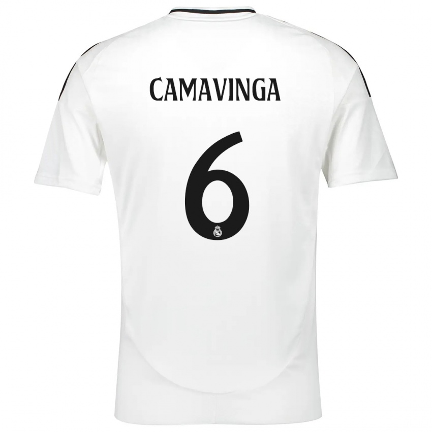 Criança Camisola Eduardo Camavinga #6 Branco Principal 2024/25 Camisa Brasil