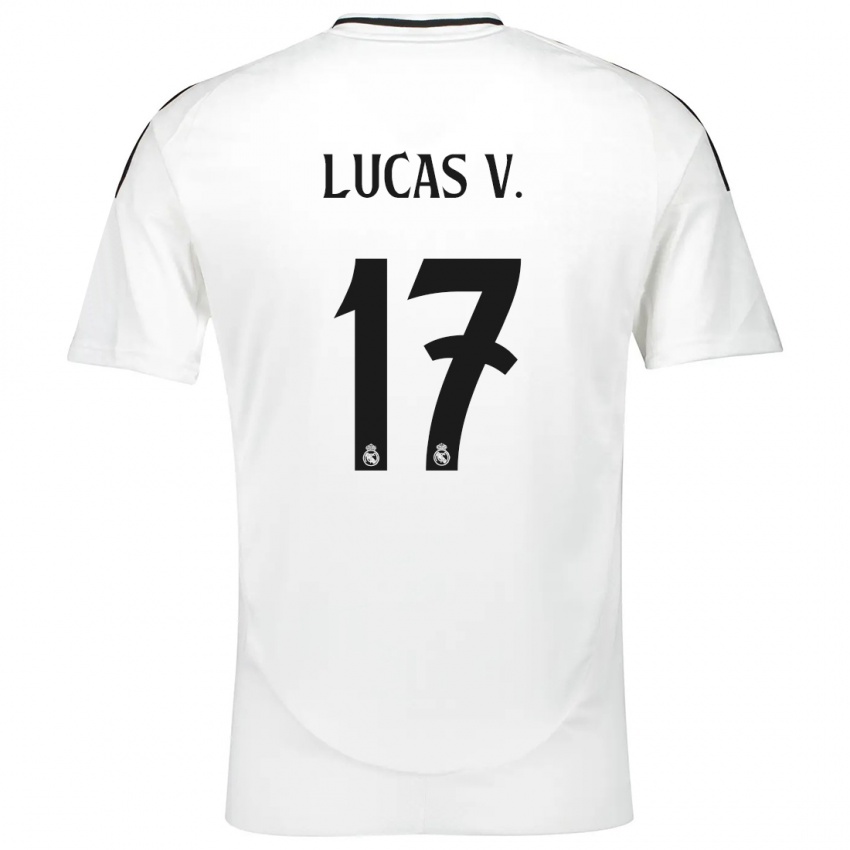 Criança Camisola Lucas Vazquez #17 Branco Principal 2024/25 Camisa Brasil