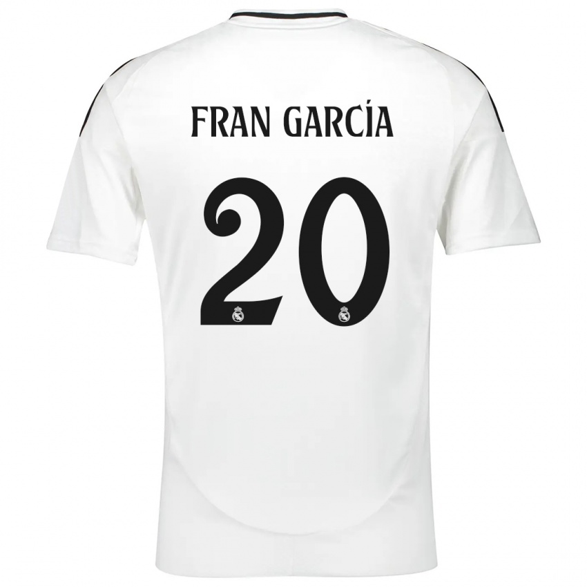 Criança Camisola Fran García #20 Branco Principal 2024/25 Camisa Brasil