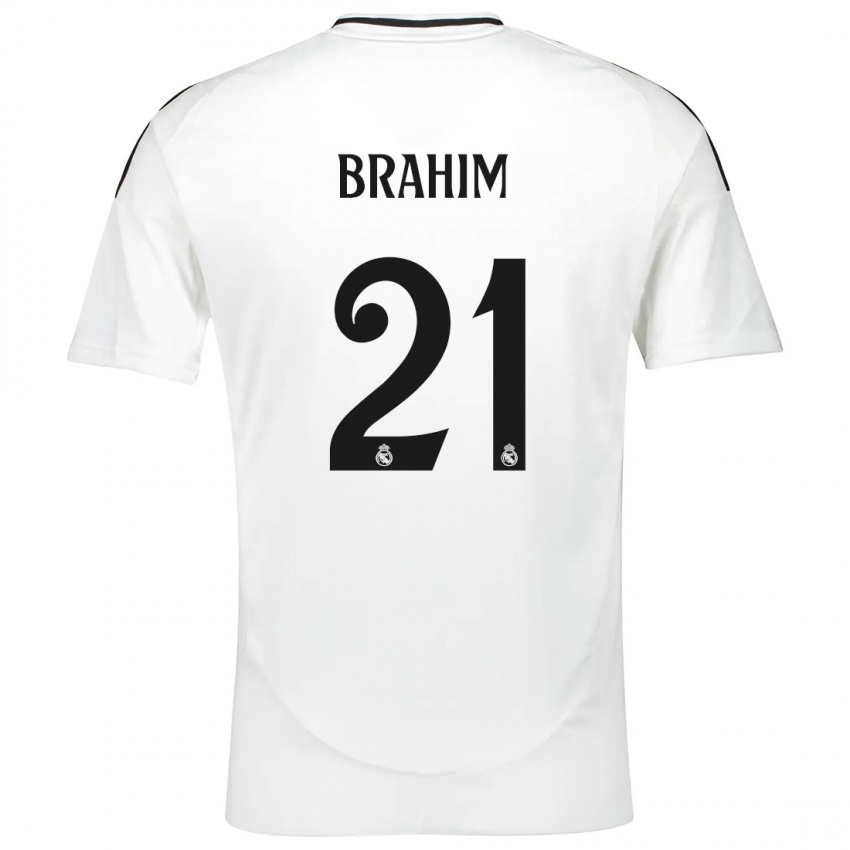 Criança Camisola Brahim Diaz #21 Branco Principal 2024/25 Camisa Brasil