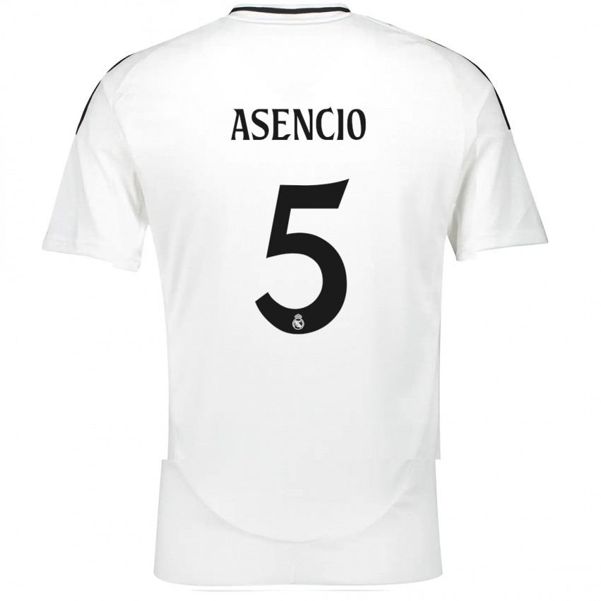 Criança Camisola Raul Asencio #5 Branco Principal 2024/25 Camisa Brasil