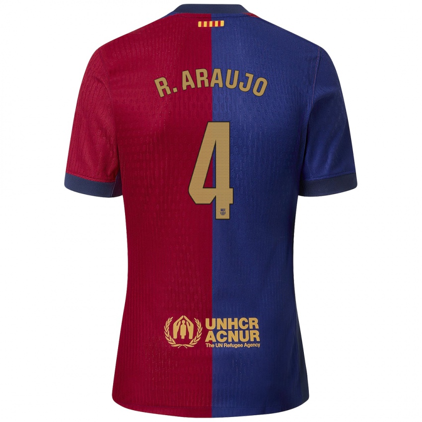 Criança Camisola Ronald Araujo #4 Azul Vermelho Principal 2024/25 Camisa Brasil