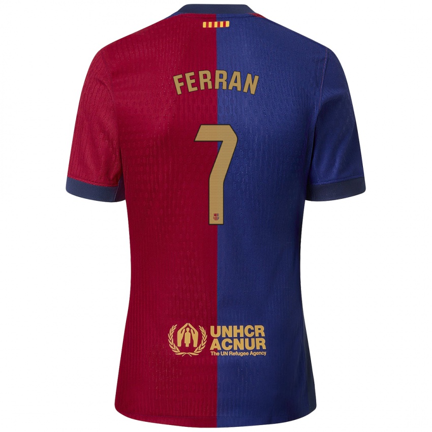 Criança Camisola Ferran Torres #7 Azul Vermelho Principal 2024/25 Camisa Brasil