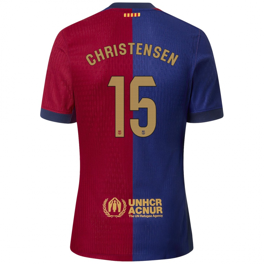 Criança Camisola Andreas Christensen #15 Azul Vermelho Principal 2024/25 Camisa Brasil