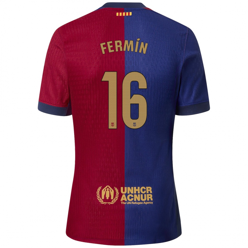 Criança Camisola Fermin Lopez #16 Azul Vermelho Principal 2024/25 Camisa Brasil