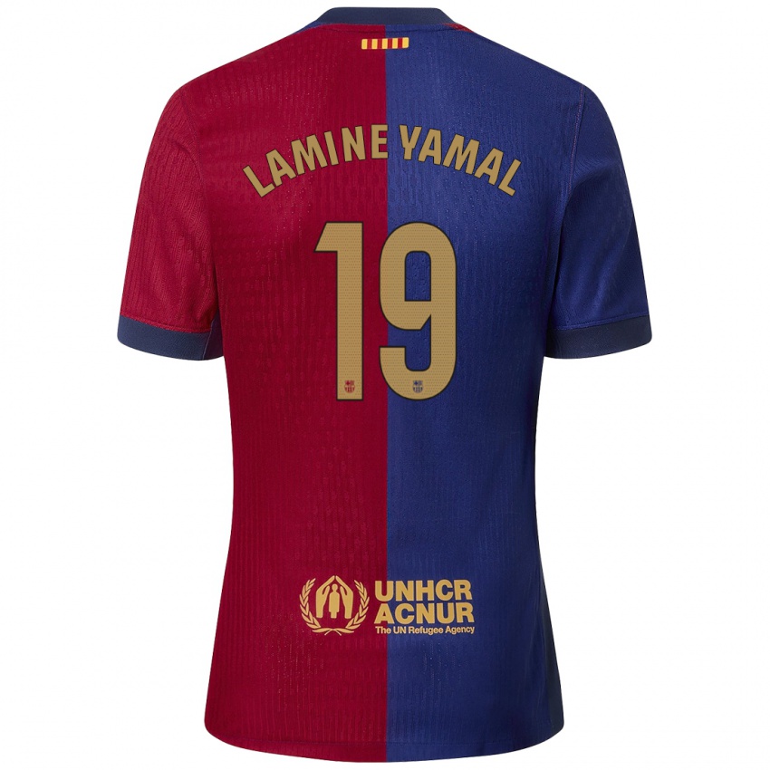 Criança Camisola Lamine Yamal #19 Azul Vermelho Principal 2024/25 Camisa Brasil