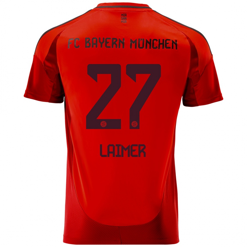 Criança Camisola Konrad Laimer #27 Vermelho Principal 2024/25 Camisa Brasil