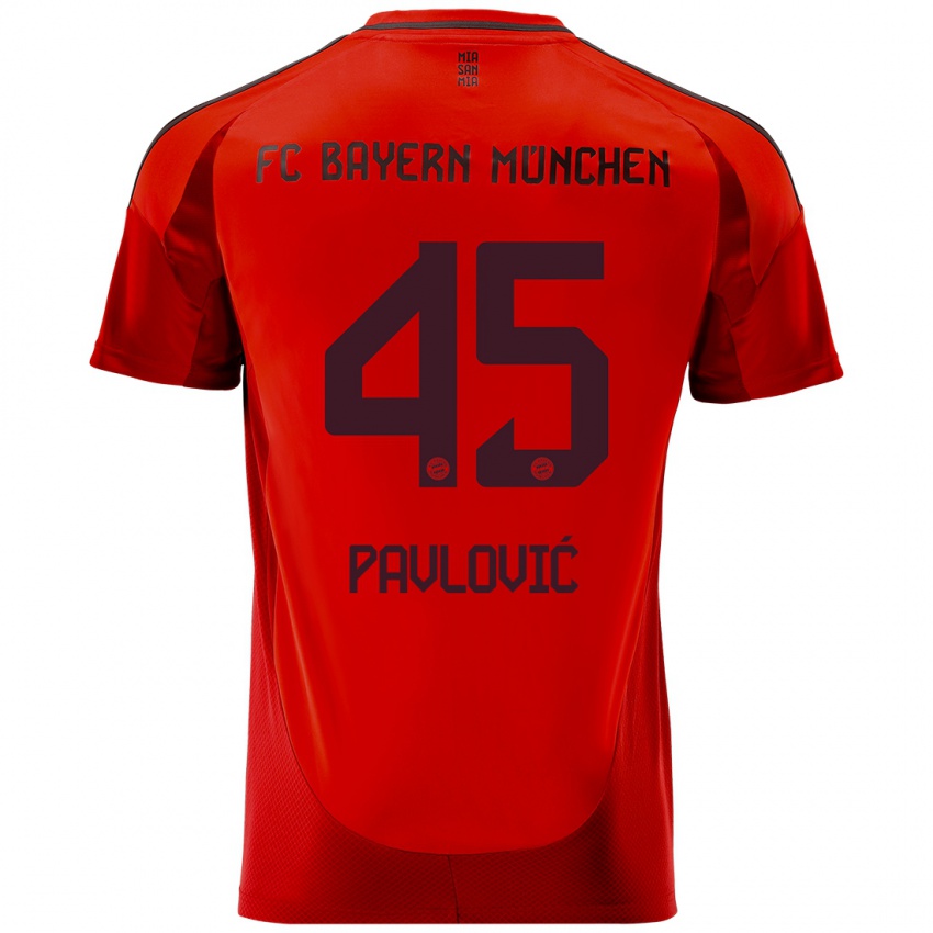 Criança Camisola Aleksandar Pavlovic #45 Vermelho Principal 2024/25 Camisa Brasil