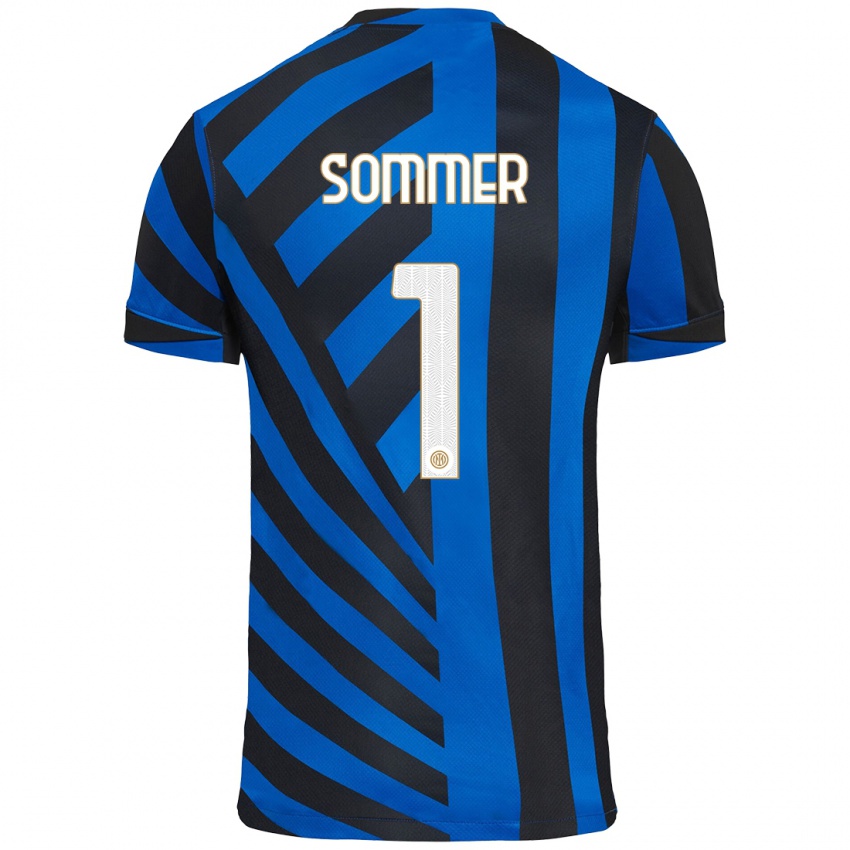 Criança Camisola Yann Sommer #1 Azul Preto Principal 2024/25 Camisa Brasil