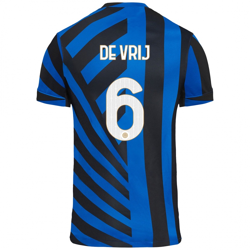 Criança Camisola Stefan De Vrij #6 Azul Preto Principal 2024/25 Camisa Brasil