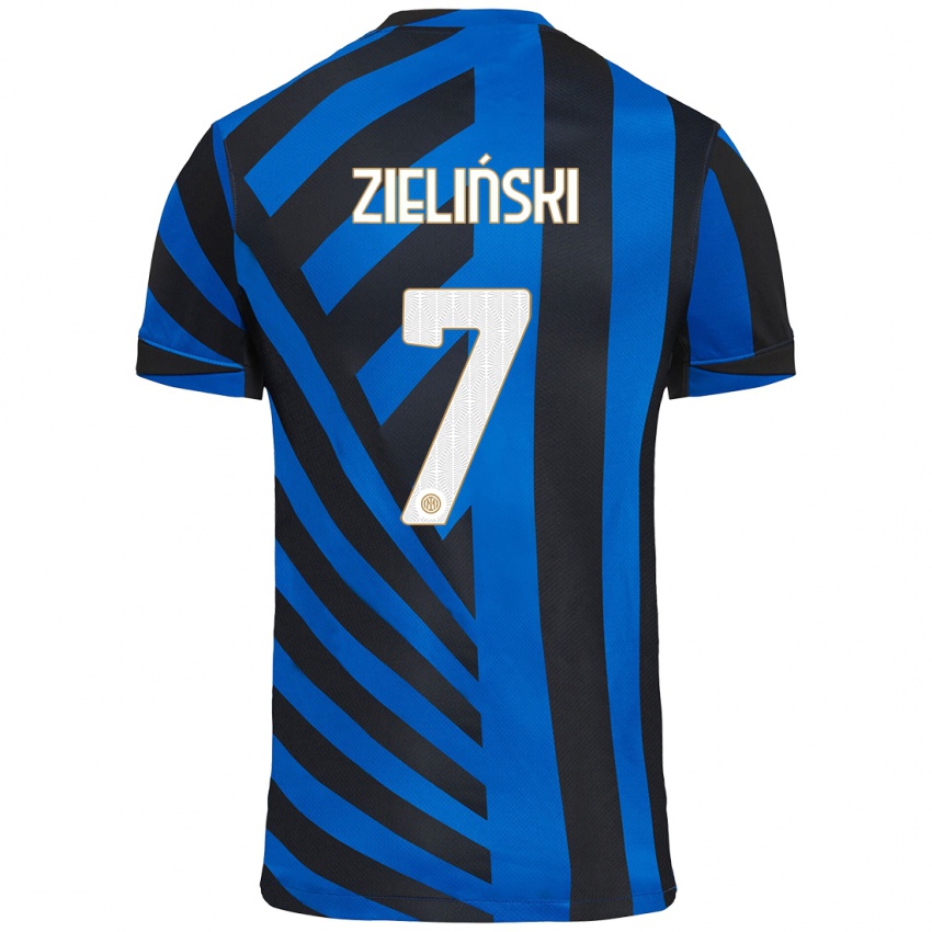 Criança Camisola Piotr Zielinski #7 Azul Preto Principal 2024/25 Camisa Brasil