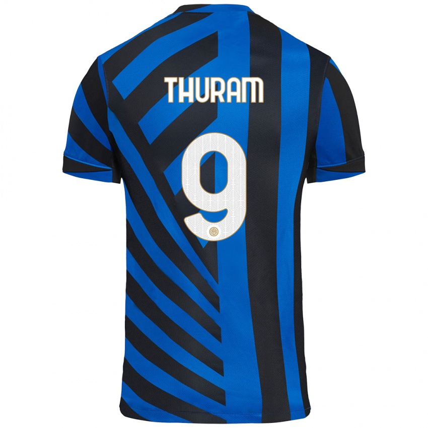 Criança Camisola Marcus Thuram #9 Azul Preto Principal 2024/25 Camisa Brasil