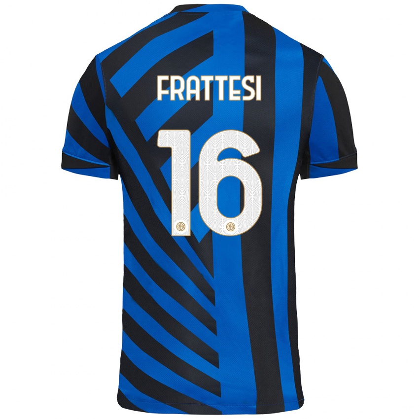 Criança Camisola Davide Frattesi #16 Azul Preto Principal 2024/25 Camisa Brasil