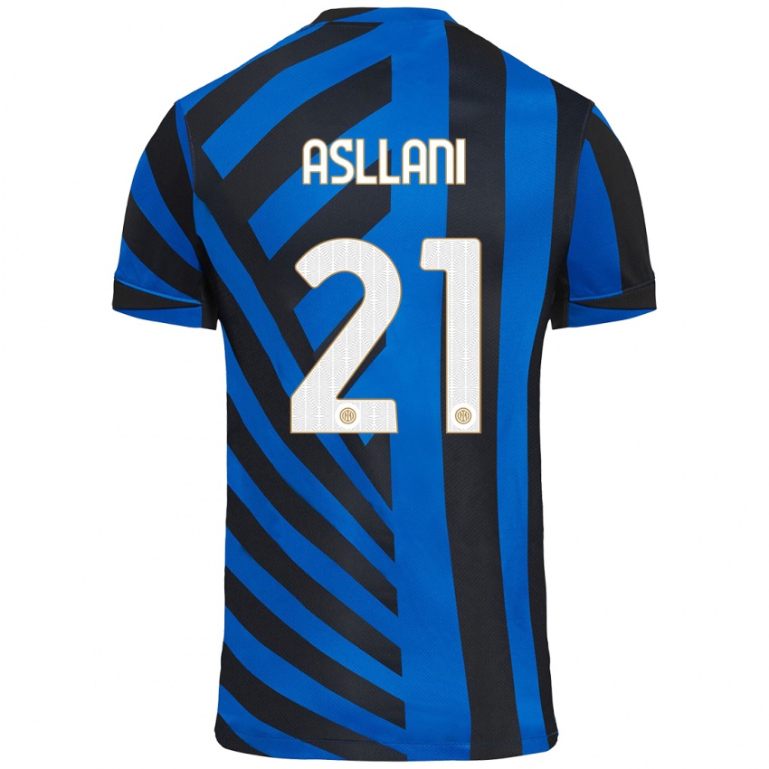 Criança Camisola Kristjan Asllani #21 Azul Preto Principal 2024/25 Camisa Brasil