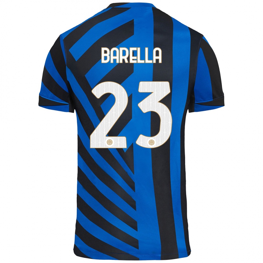 Criança Camisola Nicolo Barella #23 Azul Preto Principal 2024/25 Camisa Brasil