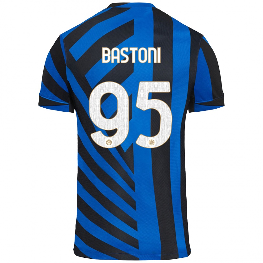 Criança Camisola Alessandro Bastoni #95 Azul Preto Principal 2024/25 Camisa Brasil