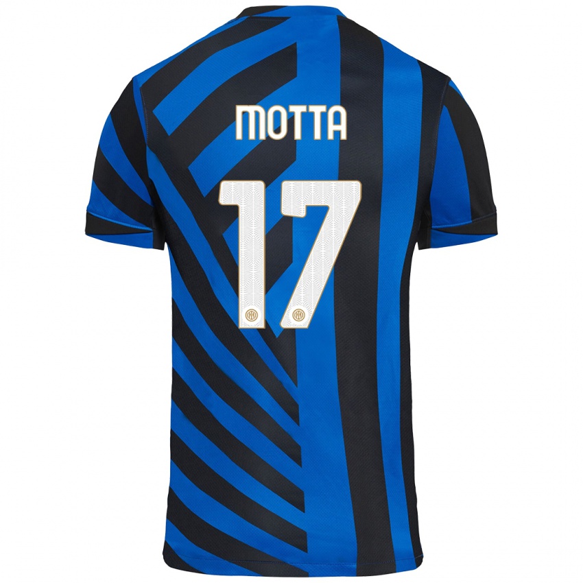 Criança Camisola Matteo Motta #17 Azul Preto Principal 2024/25 Camisa Brasil