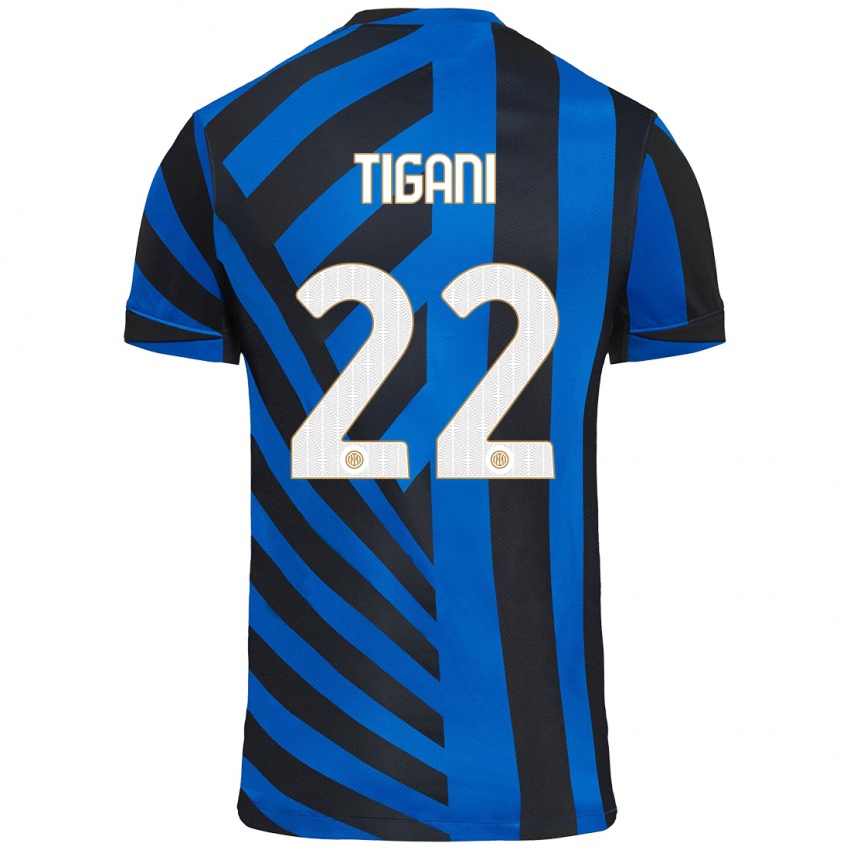 Criança Camisola Edoardo Tigani #22 Azul Preto Principal 2024/25 Camisa Brasil