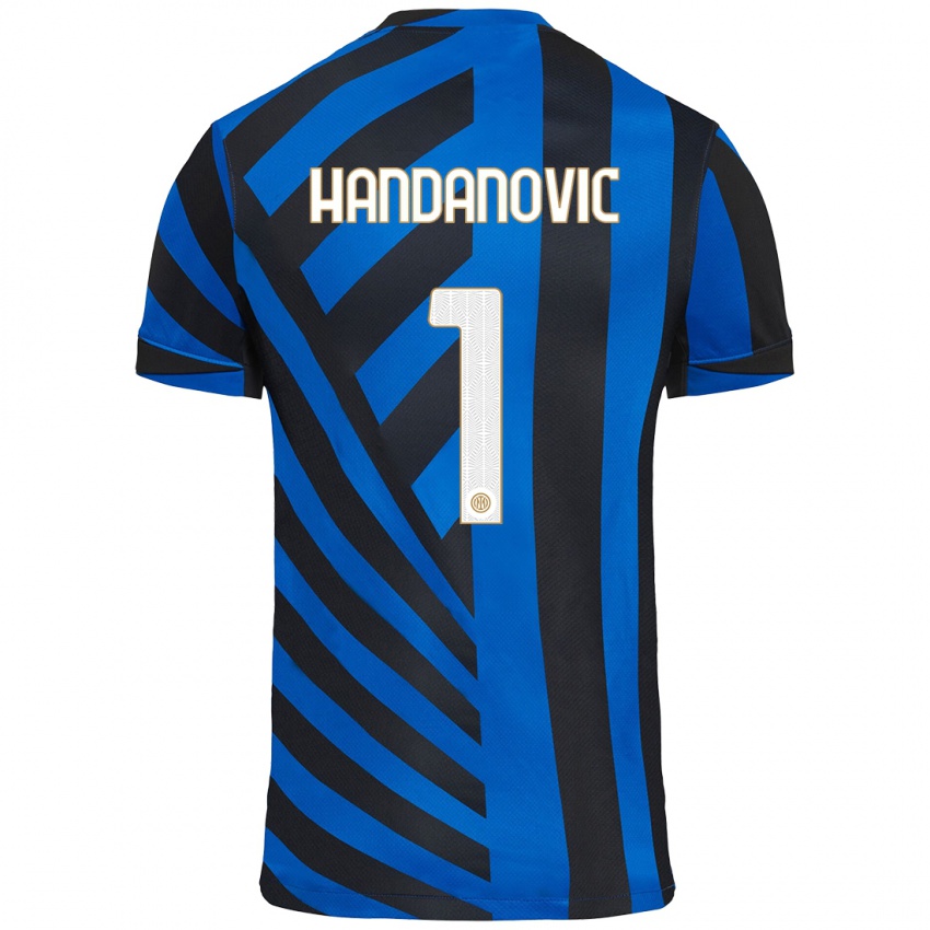 Criança Camisola Samir Handanovic #1 Azul Preto Principal 2024/25 Camisa Brasil