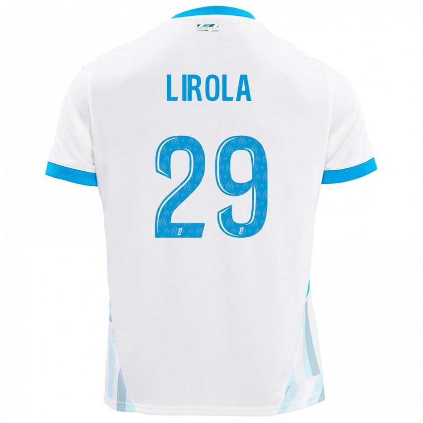 Criança Camisola Pol Lirola #29 Céu Branco Azul Principal 2024/25 Camisa Brasil