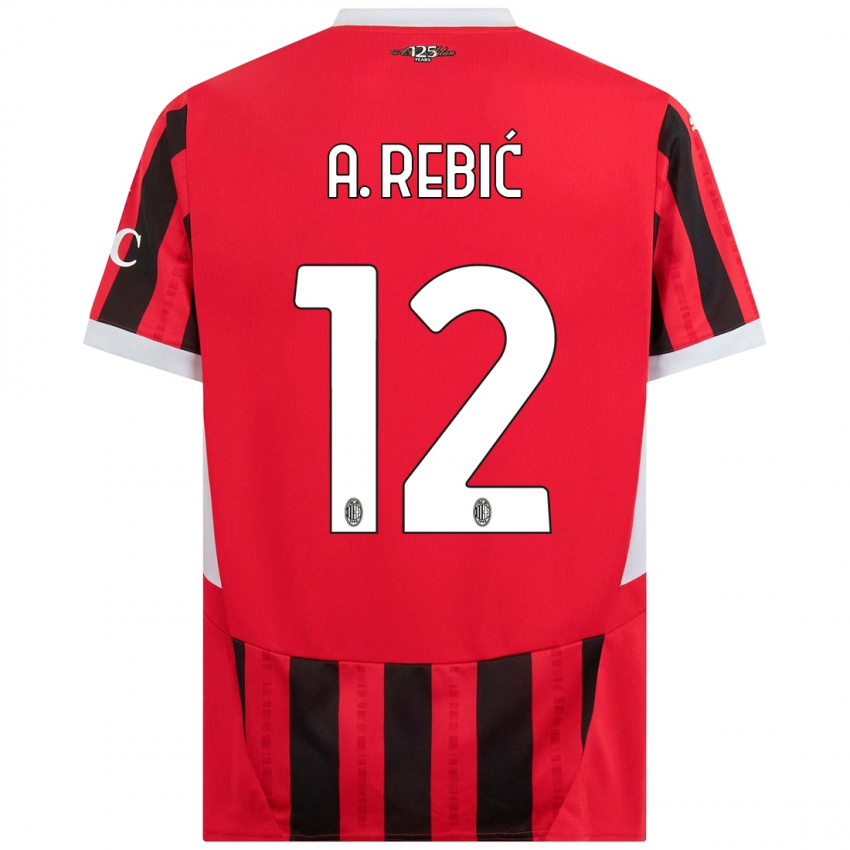 Criança Camisola Ante Rebic #12 Vermelho Preto Principal 2024/25 Camisa Brasil