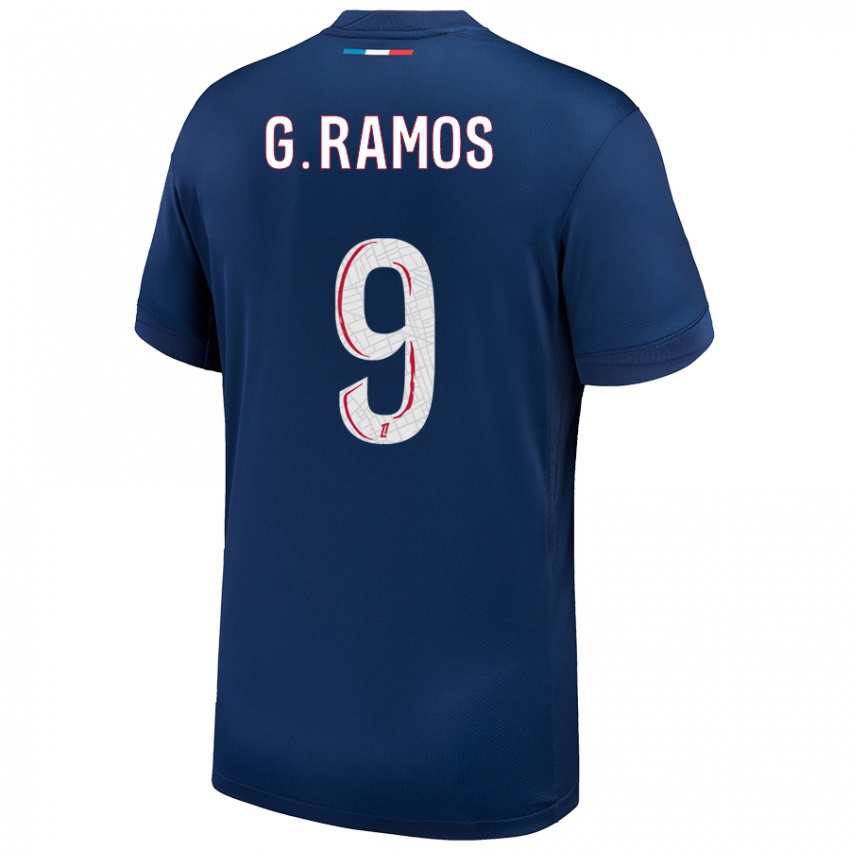 Criança Camisola Gonçalo Ramos #9 Azul Marinho Branco Principal 2024/25 Camisa Brasil